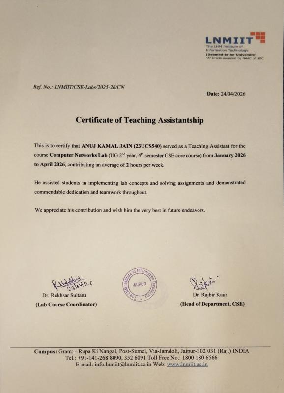 Certificate of Teaching Assistantship certificate
